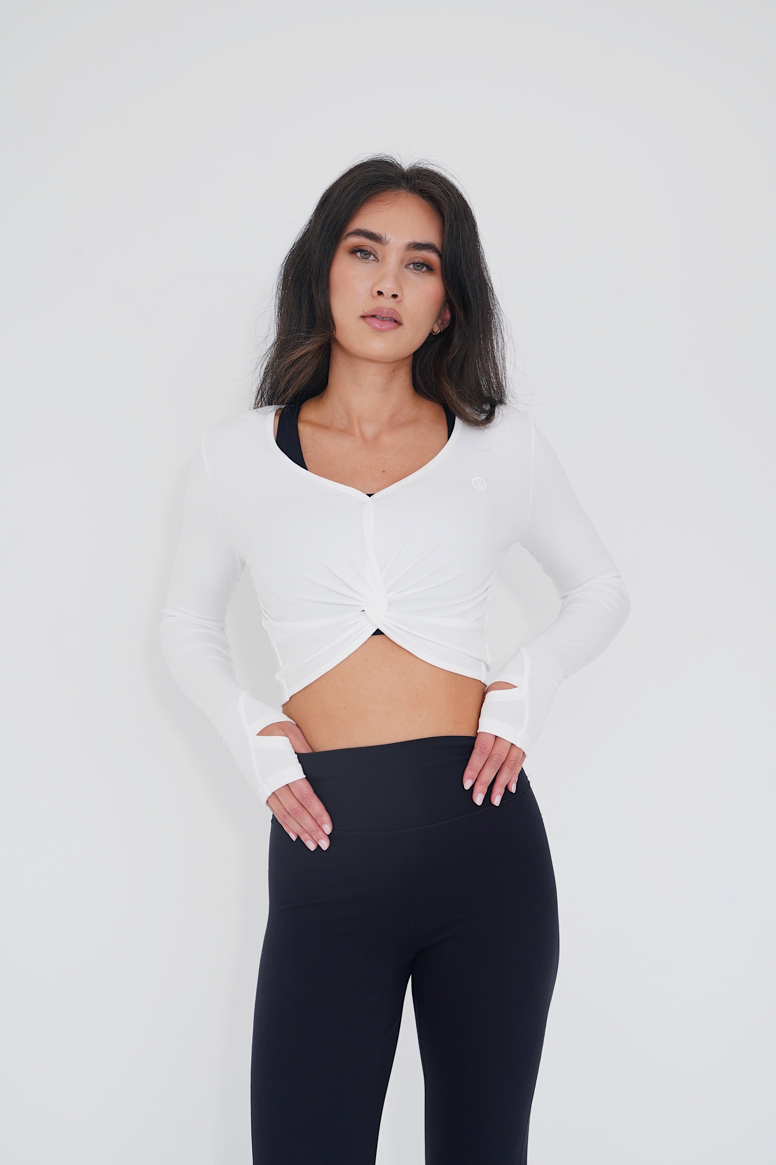 KIMITH I Release Doubt Buttery Soft White Long Sleeve Crop Top