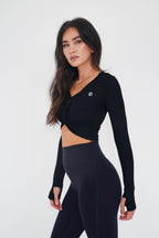 KIMITH I Release Doubt Buttery Soft Black Long Sleeve Crop Top