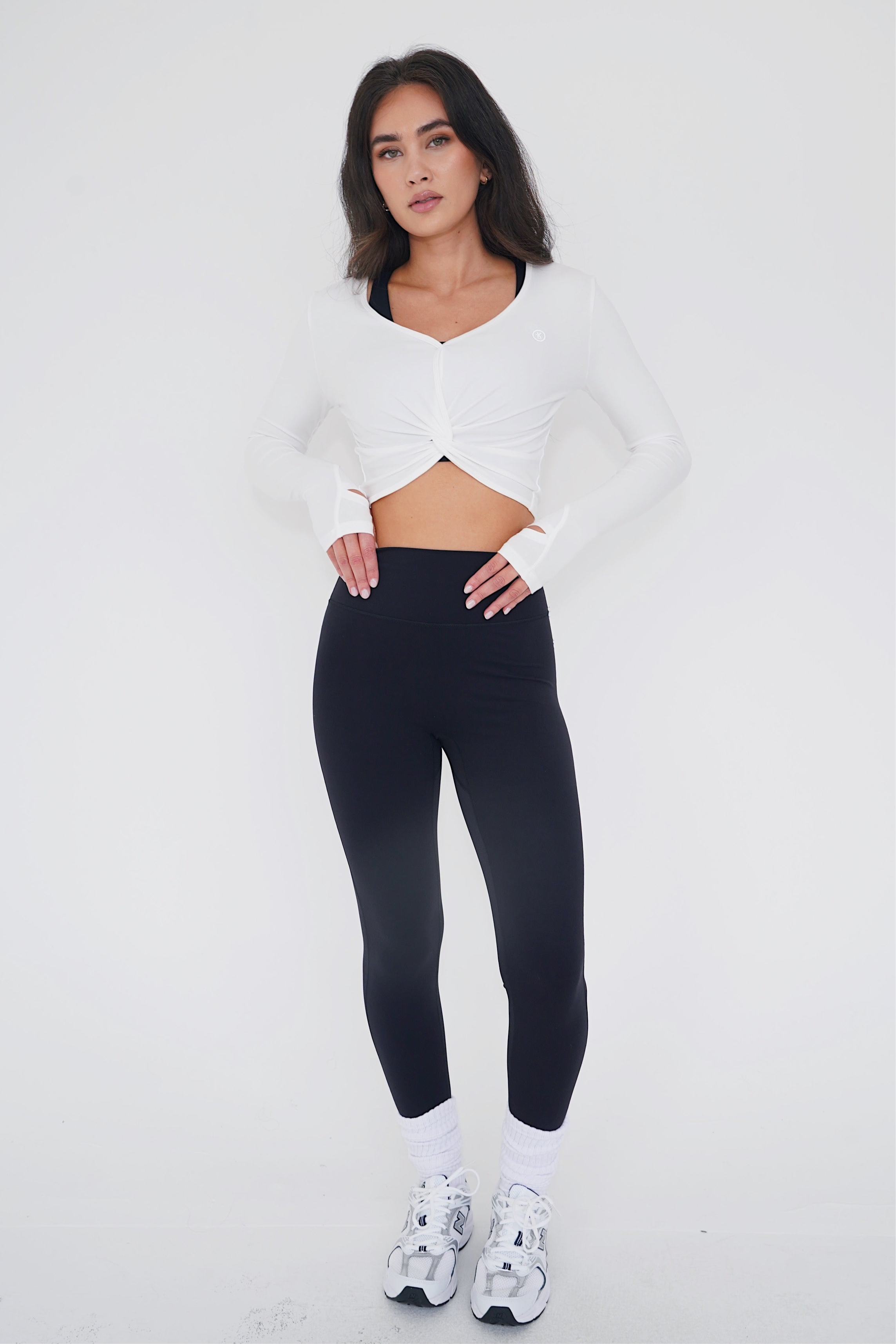 KIMITH I Release Doubt Buttery Soft White Long Sleeve Crop Top