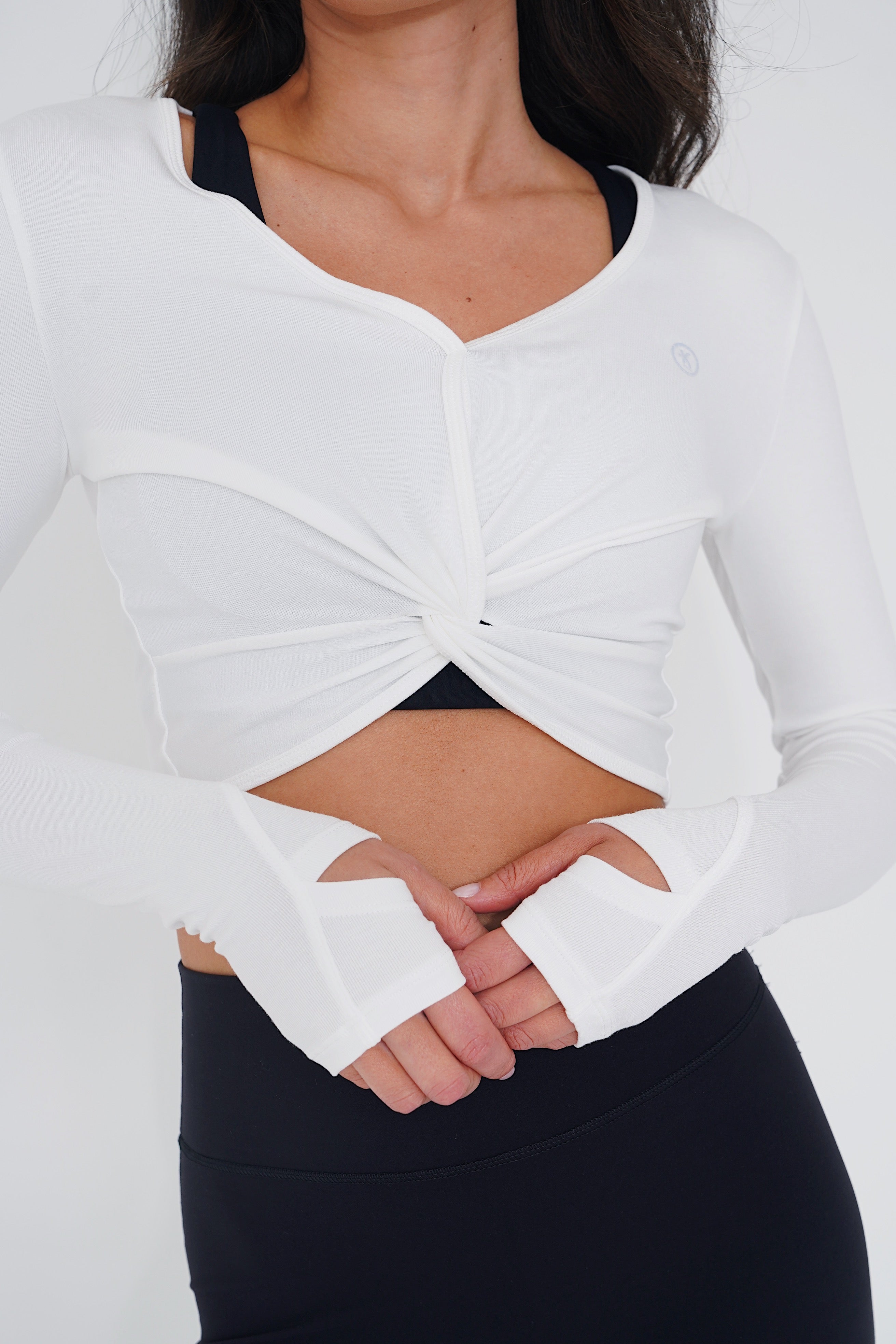 KIMITH I Release Doubt Buttery Soft White Long Sleeve Crop Top