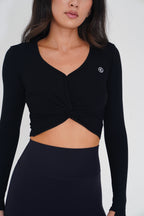KIMITH I Release Doubt Buttery Soft Black Long Sleeve Crop Top