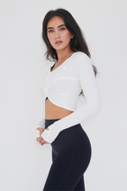 KIMITH I Release Doubt Buttery Soft White Long Sleeve Crop Top