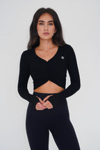 KIMITH I Release Doubt Buttery Soft Black Long Sleeve Crop Top