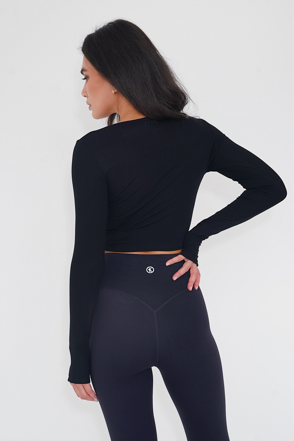 KIMITH I Release Doubt Buttery Soft Black Long Sleeve Crop Top