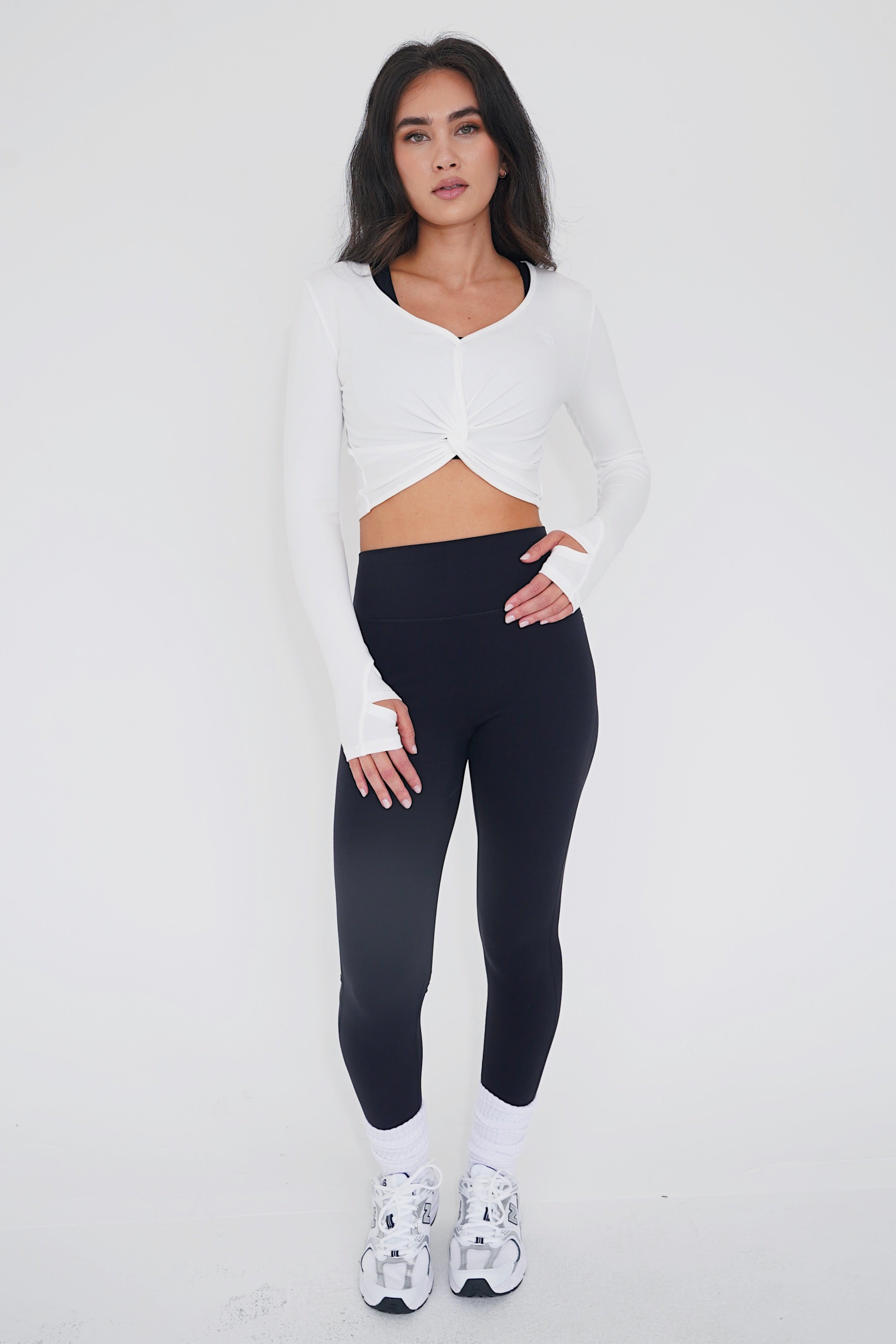 KIMITH I Release Doubt Buttery Soft White Long Sleeve Crop Top