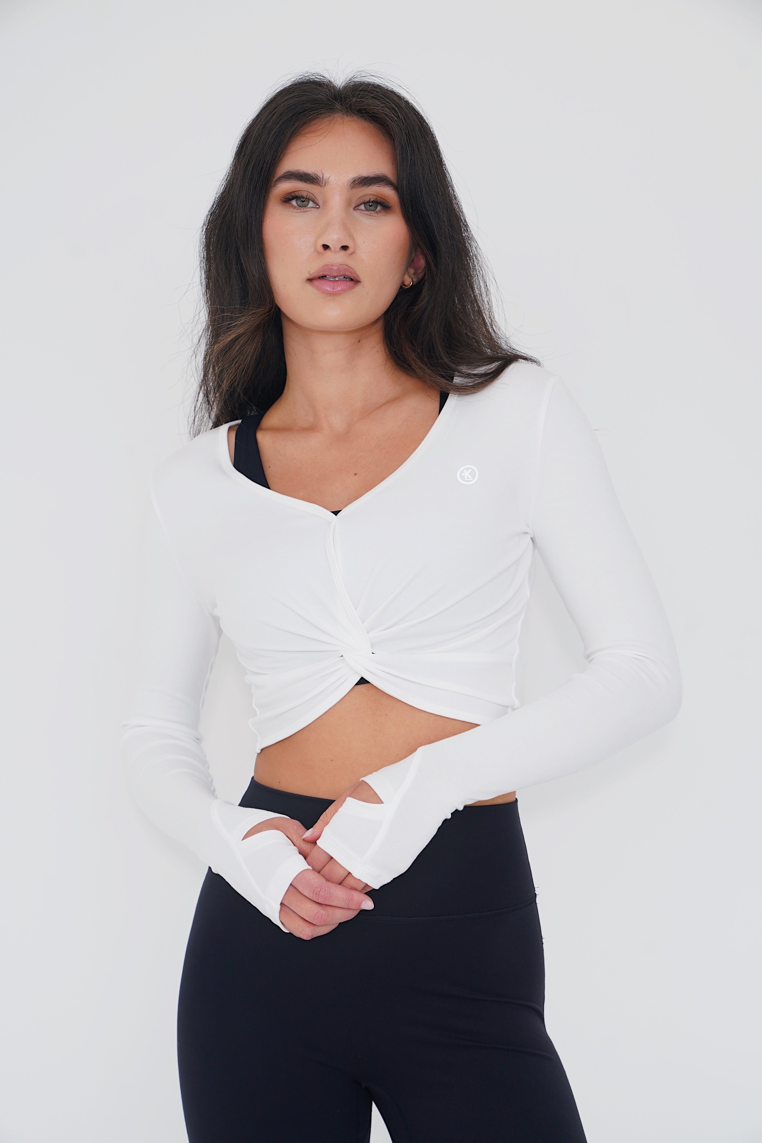KIMITH I Release Doubt Buttery Soft White Long Sleeve Crop Top