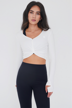 KIMITH I Release Doubt Buttery Soft White Long Sleeve Crop Top