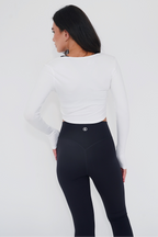KIMITH I Release Doubt Buttery Soft White Long Sleeve Crop Top