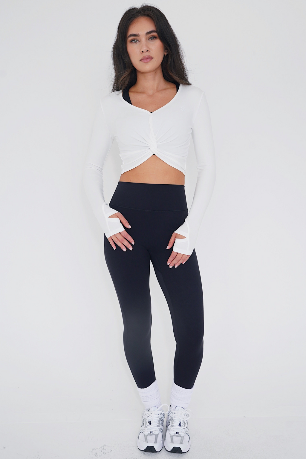 KIMITH I Release Doubt Buttery Soft White Long Sleeve Crop Top
